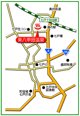 七戸駅（仮称）から東八甲田温泉までの交通案内図